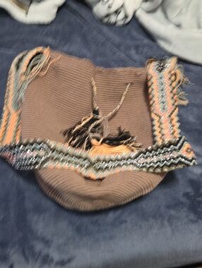 Boho Woven Mauve Shoulder Bag with Embroidered Strap